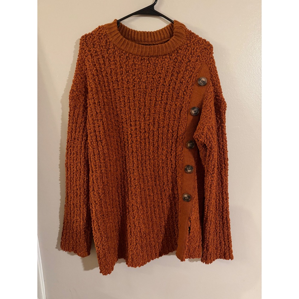 Sabrina Lauren New York Rust Orange Popcorn Knit Side Button Sweater Large